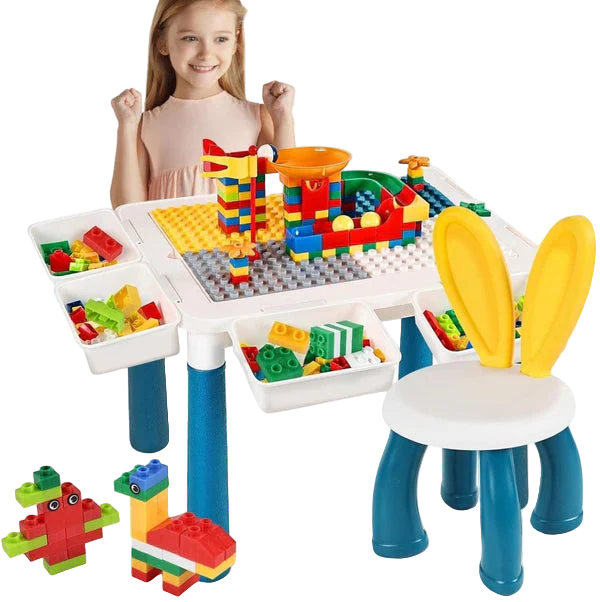 Kids Building Blocks Table with Chair & Learning Station 105pcs