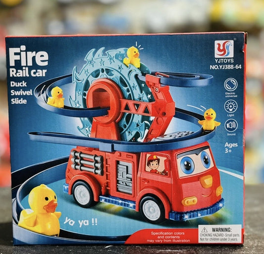 Fire Rail Car with 3 Ducks Climbing Toy with Lights/Music