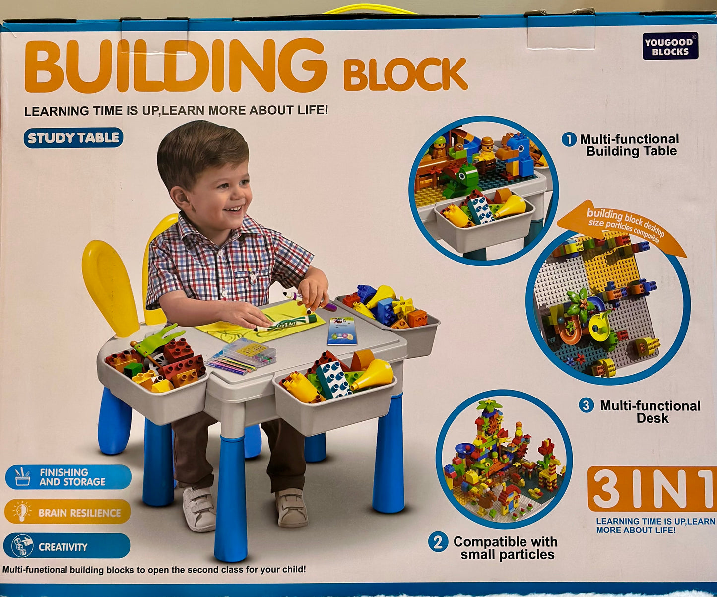Kids Building Blocks Table with Chair & Learning Station 105pcs