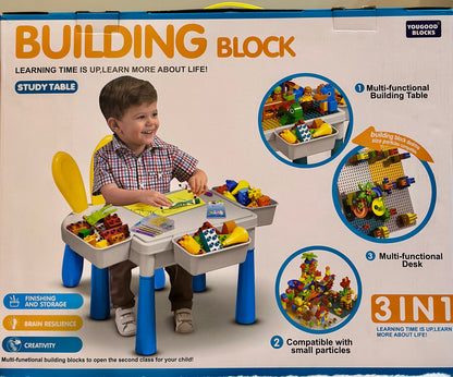 Kids Building Blocks Table with Chair & Learning Station 105pcs
