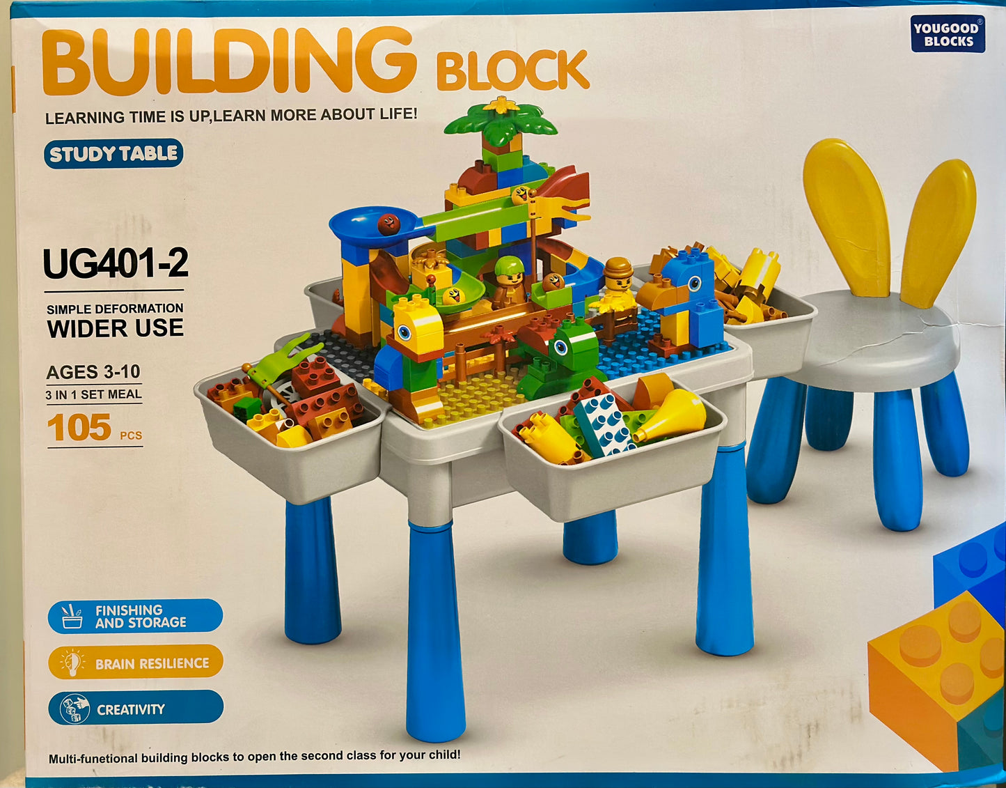 Kids Building Blocks Table with Chair & Learning Station 105pcs