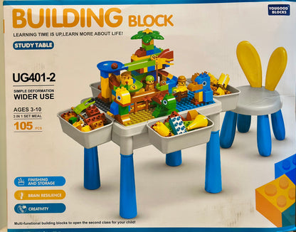 Kids Building Blocks Table with Chair & Learning Station 105pcs