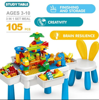 Kids Building Blocks Table with Chair & Learning Station 105pcs