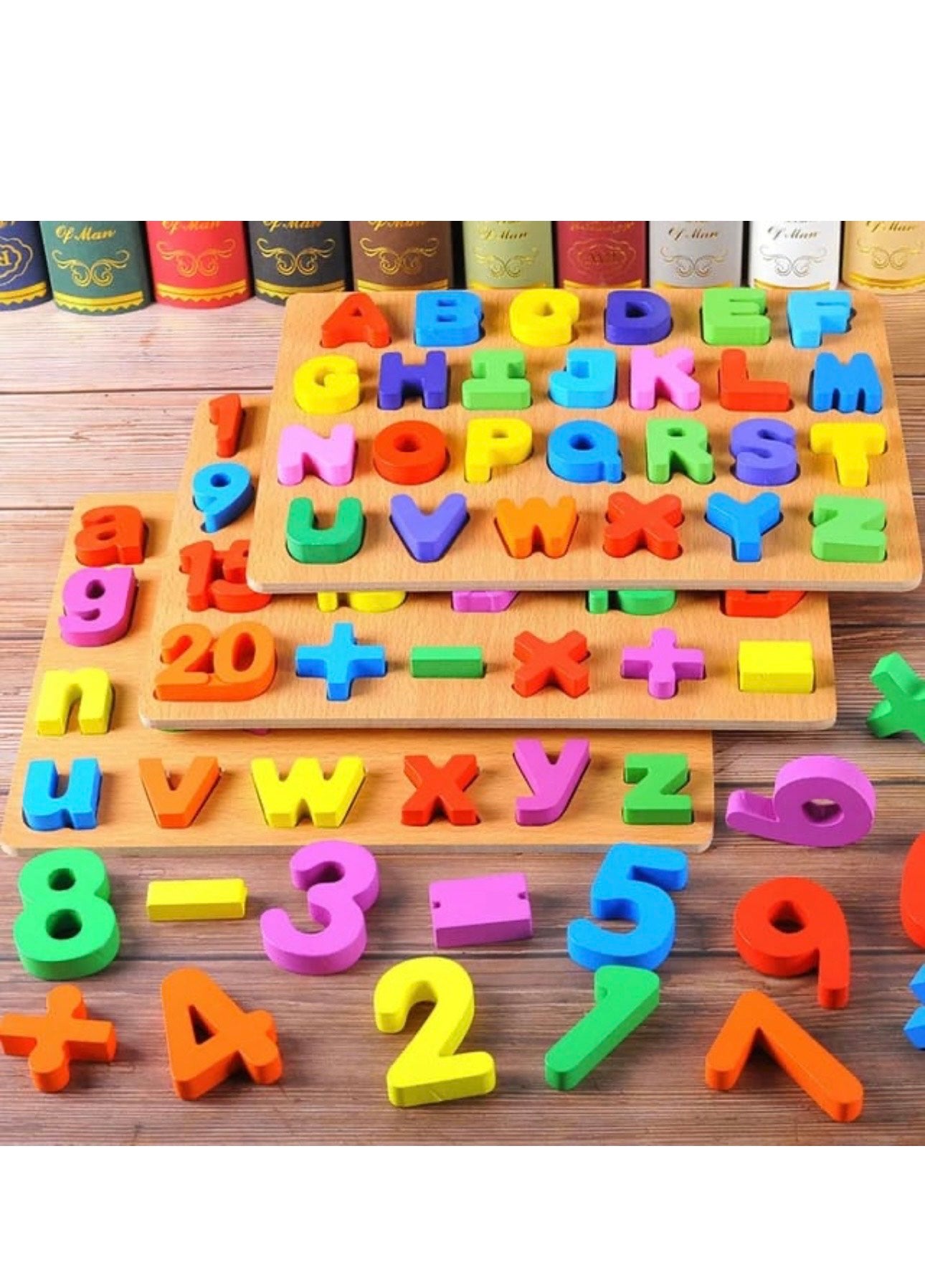 Wooden 3d Colorful Alphabets,Numbers & Shapes Sorting Boards