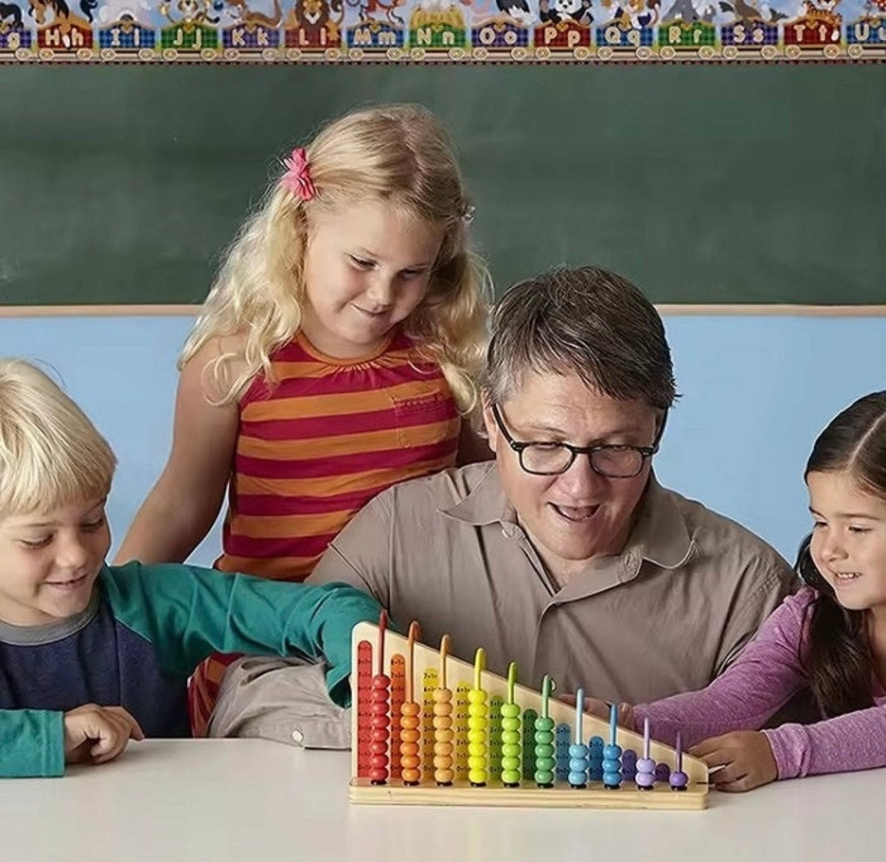 Wooden Multicolor Bead Frame Calculation Abacus Shelf