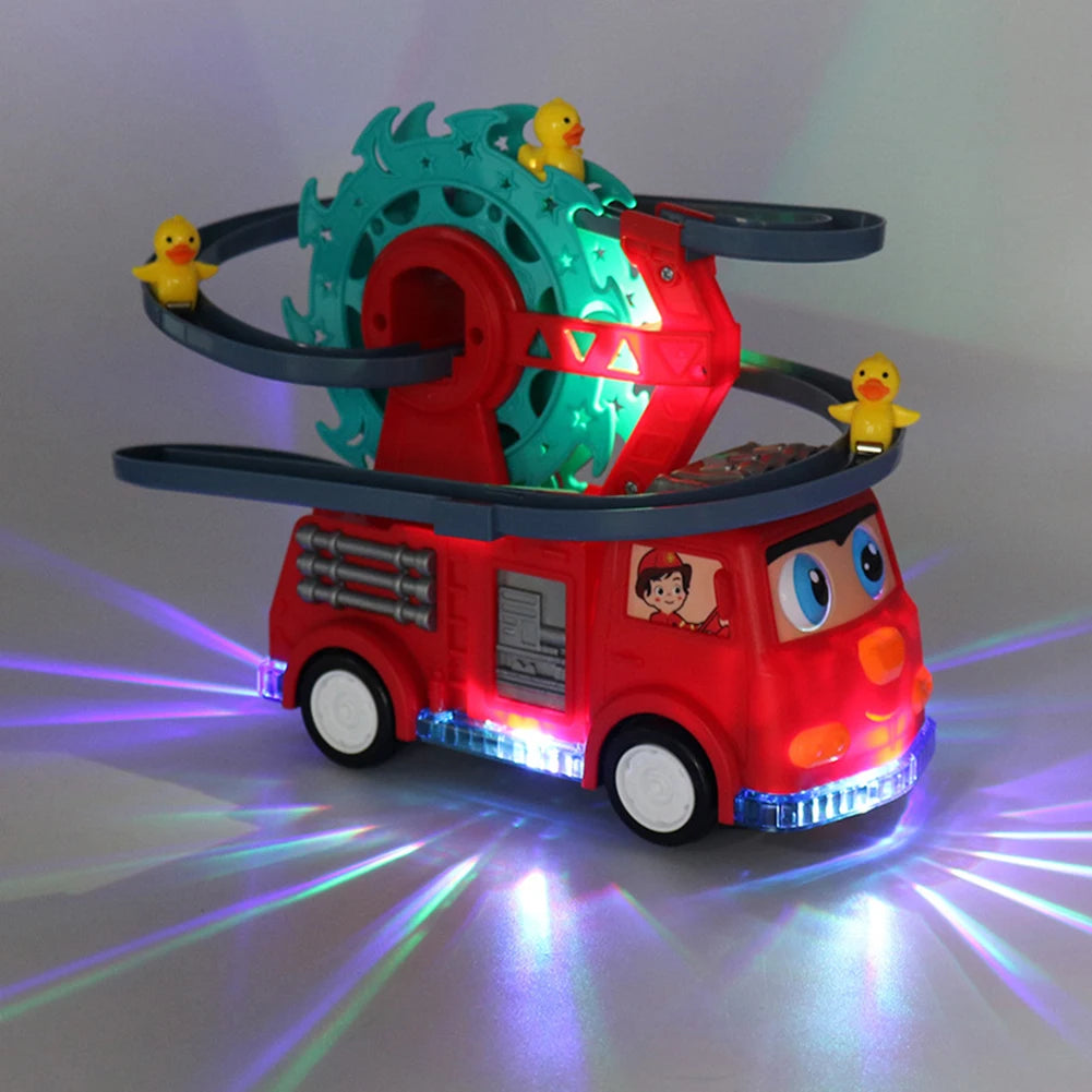 Fire Rail Car with 3 Ducks Climbing Toy with Lights/Music